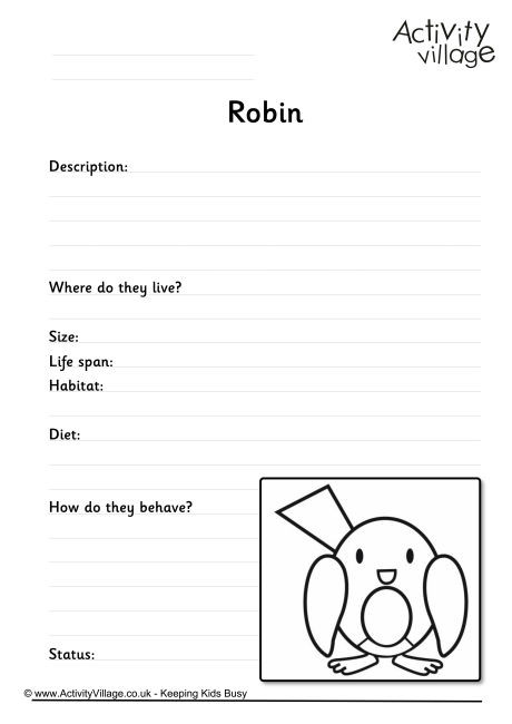 Robin Worksheet Robin Worksheet
