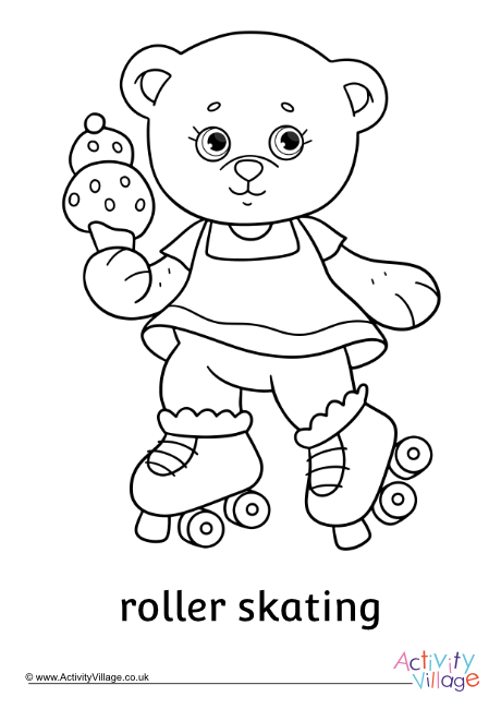 Roller Skating Teddy Bear Colouring Page