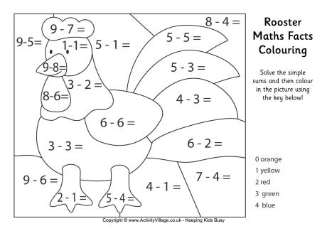 Rooster maths facts colouring page Rooster maths facts colouring page