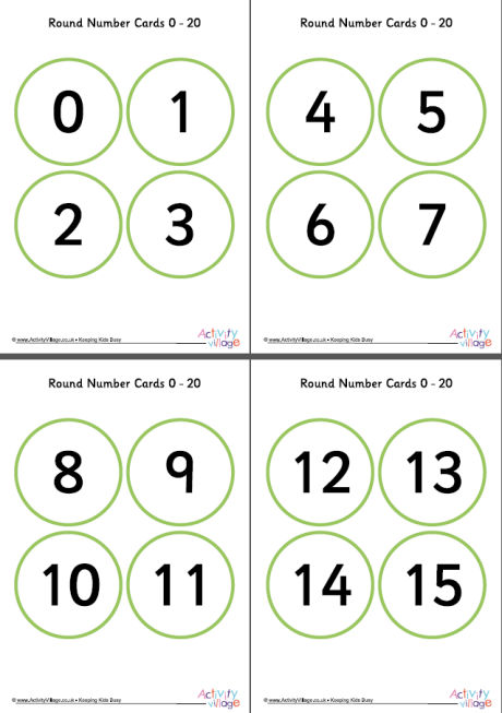 Round number cards 0 to 20 Round number cards 0 to 20