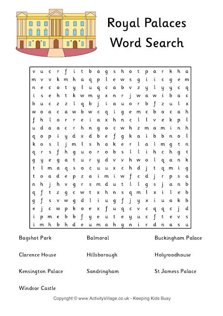 Royal palaces word search