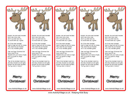 Rudolph the red nosed reindeer bookmarks