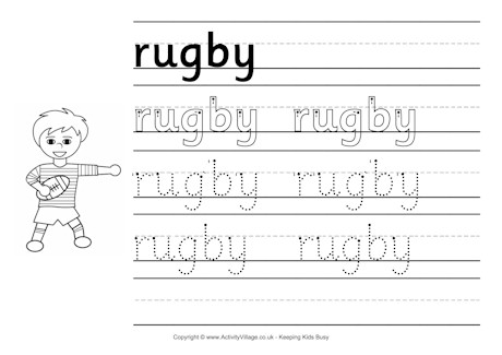 Rugby handwriting worksheet