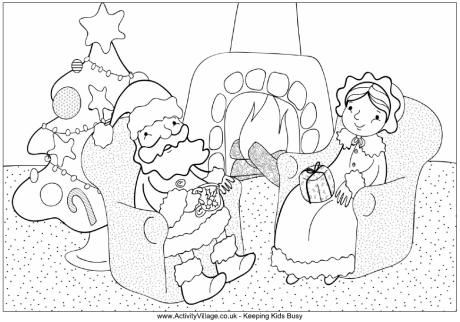Santa Claus and Mrs Claus colouring page