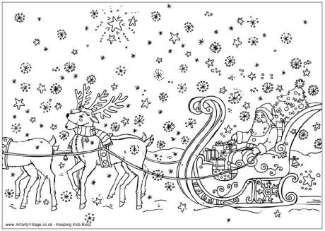 Santa's sleigh colouring page
