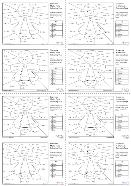 Scarecrow maths facts colouring pages Scarecrow maths facts colouring pages