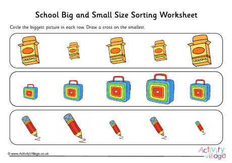 School Big And Small Size Sorting Worksheet