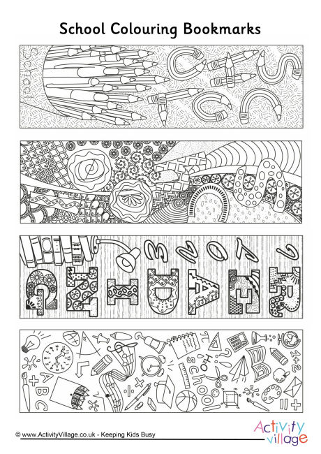 School doodle colouring bookmarks