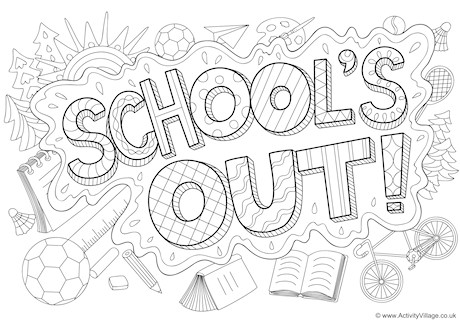 School's Out doodle colouring page