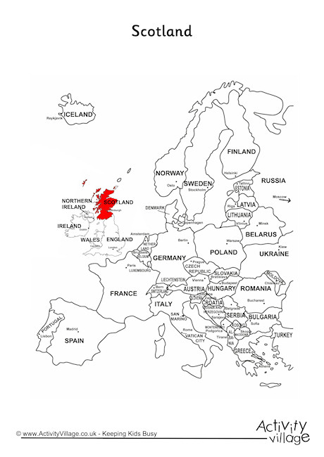 Scotland on a map of Europe