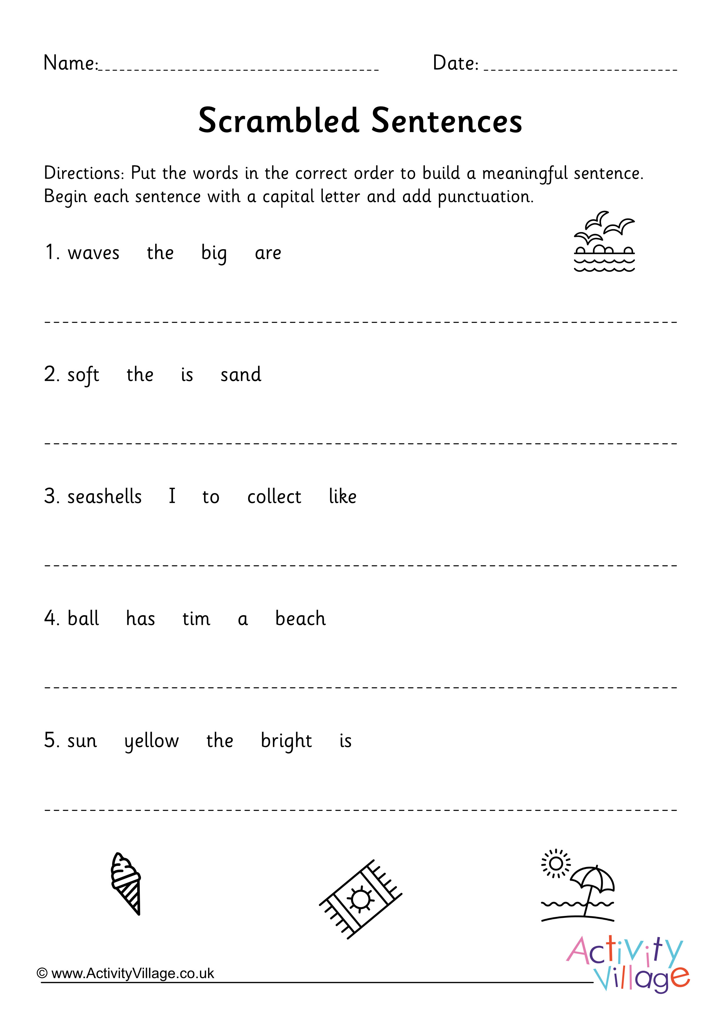 Scrambled sentences worksheet KS1