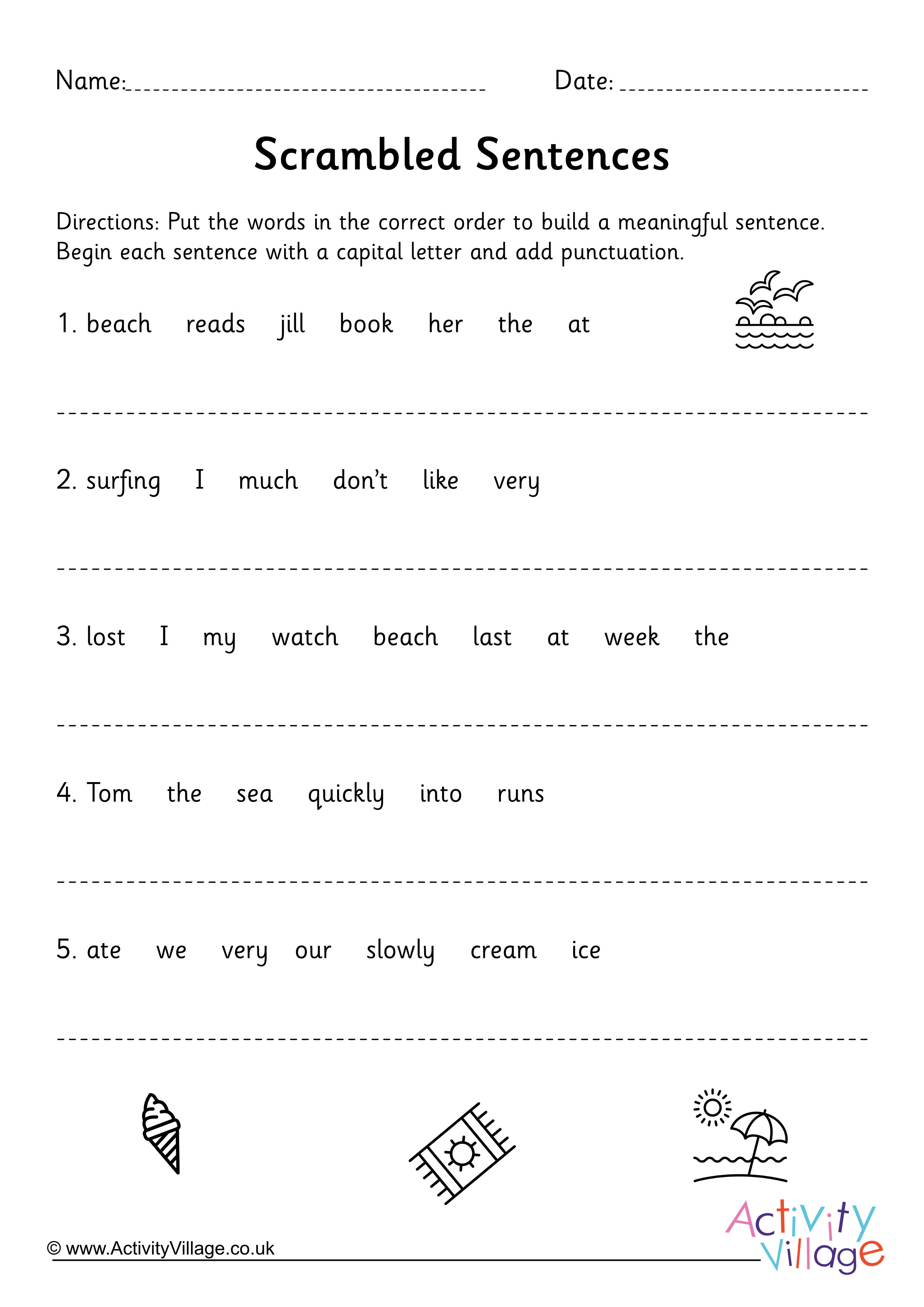 Scrambled sentences worksheet KS2