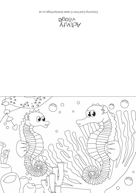 Seahorses Scene Colouring Card