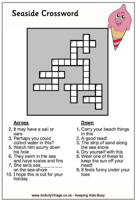 seaside crossword crossword puzzles for kids