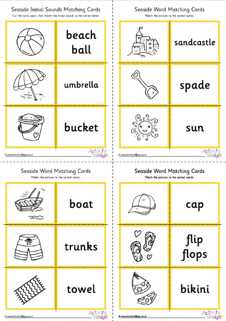 Seaside word matching cards