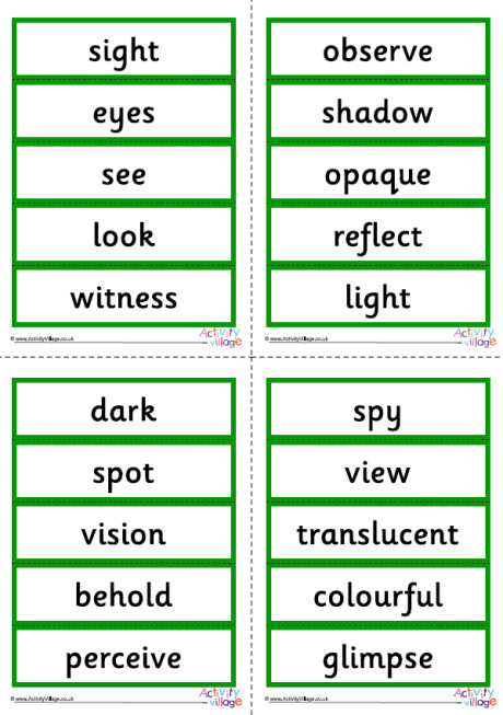 Senses Sight Word Cards