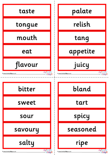 Senses Taste Word Cards