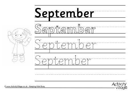 September handwriting worksheet