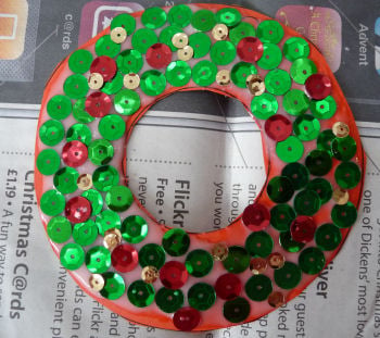 Sequined wreath left to dry