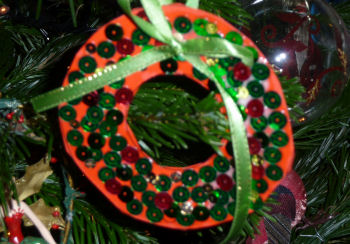 Sequined wreath on Christmas tree