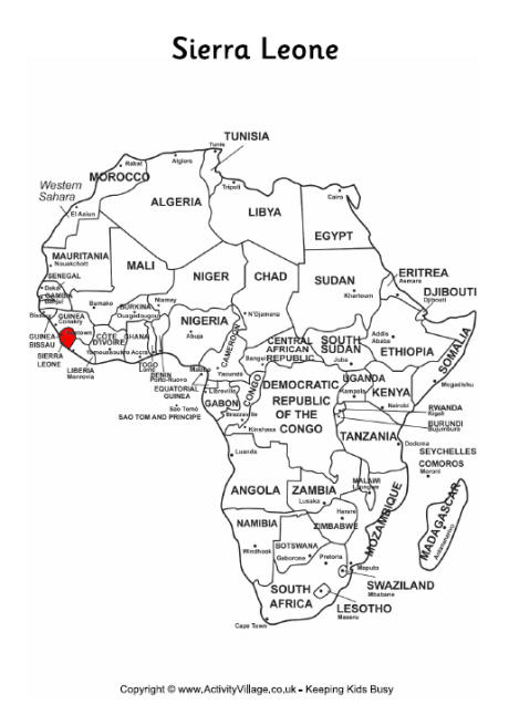 Sierra Leone on map of Africa