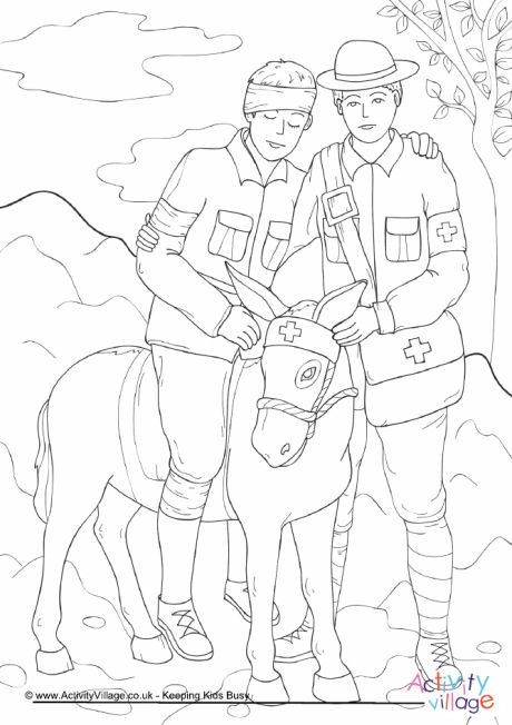 Simpson and his donkey colouring page