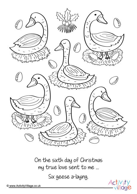 Six Geese Laying Colouring Page
