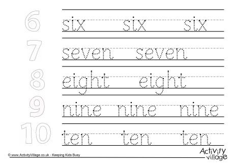 Six to Ten Handwriting Worksheet