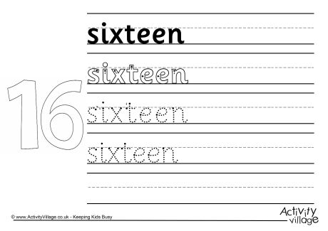 Sixteen handwriting worksheet