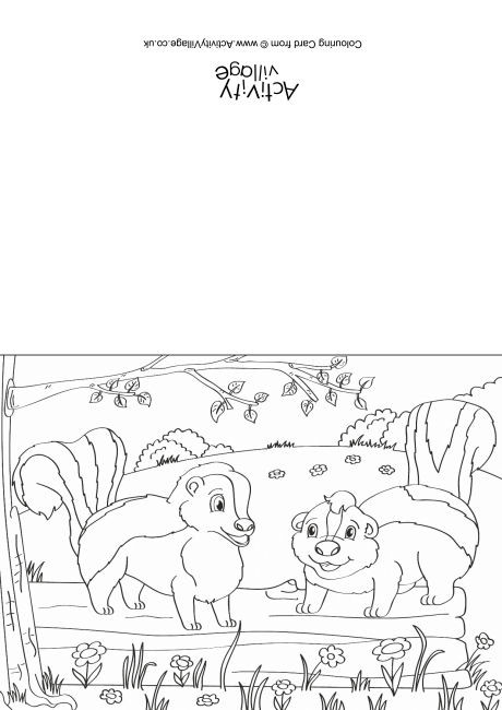 Skunks Scene Colouring Card