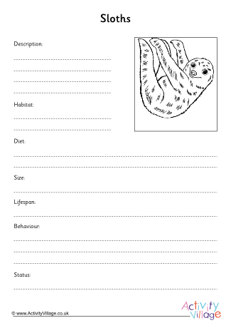 Sloth Fact Finding Worksheet