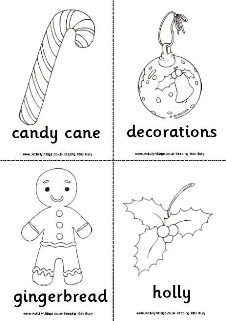 Small Christmas flashcards - black and white