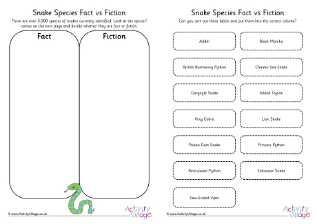 Snake Species Fact vs Fiction Worksheet