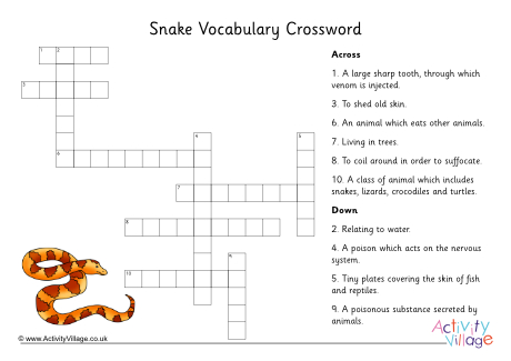 Snake Vocabulary Crossword Puzzle 