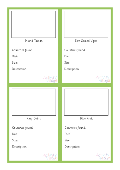 Snakes: Venomous Snakes Fact cards