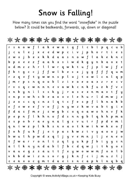 Snowflakes word search