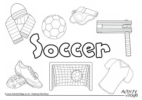 Soccer collage colouring page