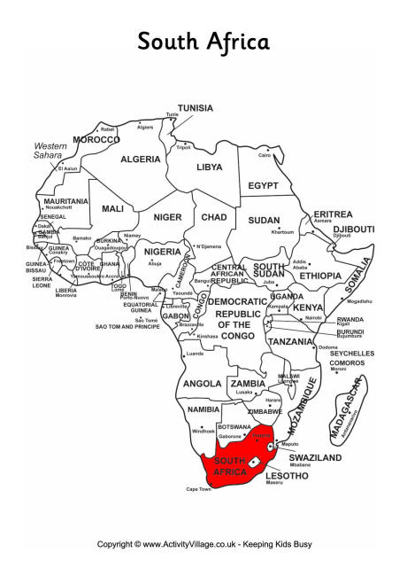 South Africa on map of Africa