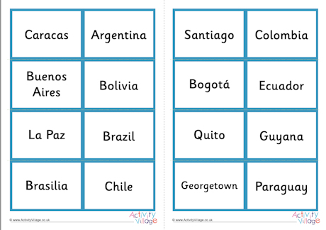 South America Dominoes Cards South America Dominoes Cards