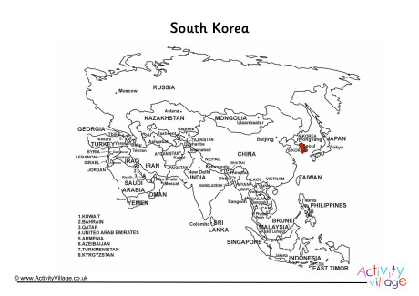 South Korea on Map of Asia