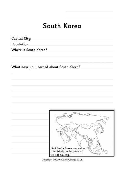 South Korea Worksheet