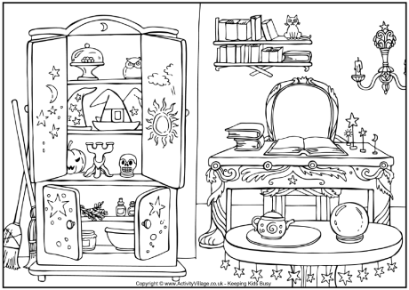 Spell room colouring page