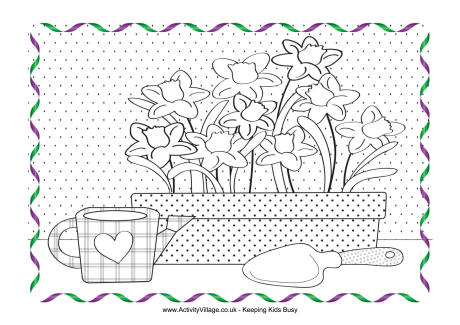 Spring gardening colouring page