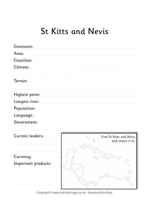 St Kitts and Nevis Fact Worksheet