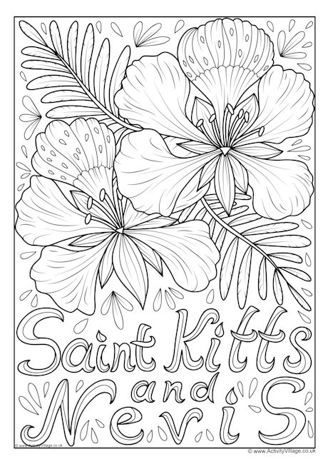 St Kitts and Nevis national flower colouring page