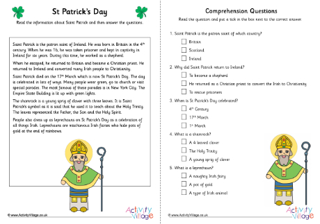 St Patrick's Day comprehension - multiple choice