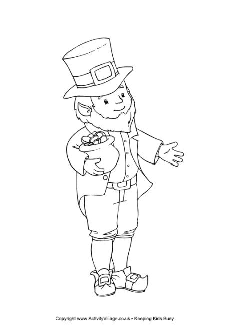 St Patricks day leprechaun colouring page
