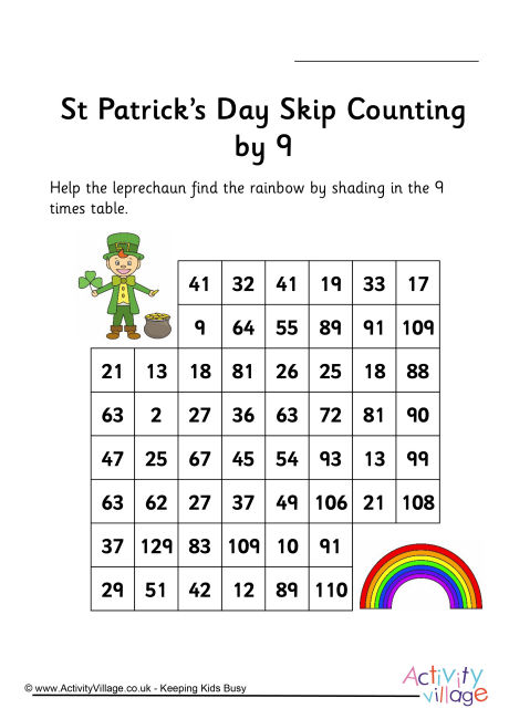 St Patrick's Day stepping stones - skip counting by 9