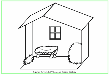 Christmas stable colouring page