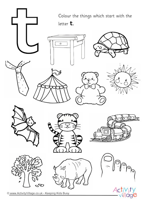 Start With The Letter T Colouring Page